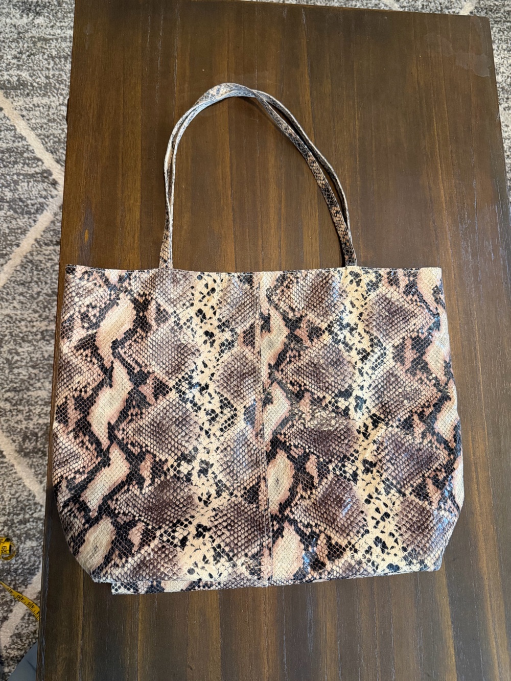 Saks Fifth Avenue Snake-Print Tote in Beige, Brown and Black
